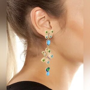 Betsey Johnson Genuine Turquoise Stone Butterfly Linear Earrings